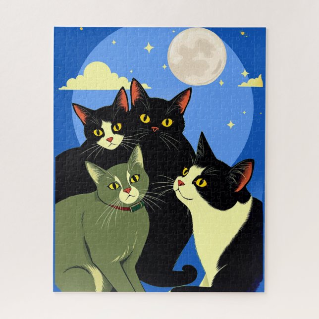 Cats on the Prowl Under the Full Moon  Jigsaw Puzzle (Vertical)