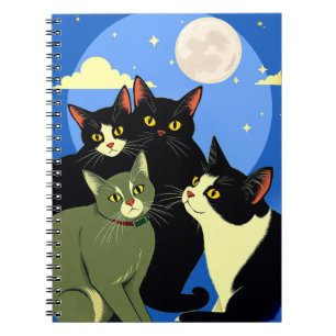 Cats on the Prowl Under the Full Moon  Notebook