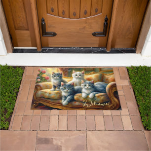 Cats on the sofa - cute scene in vintage look doormat