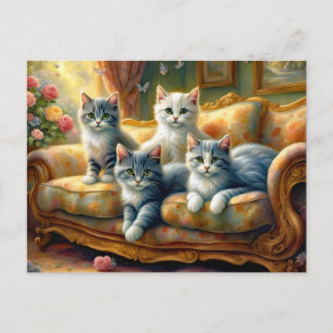Cats on the sofa - cute scene in vintage look postcard