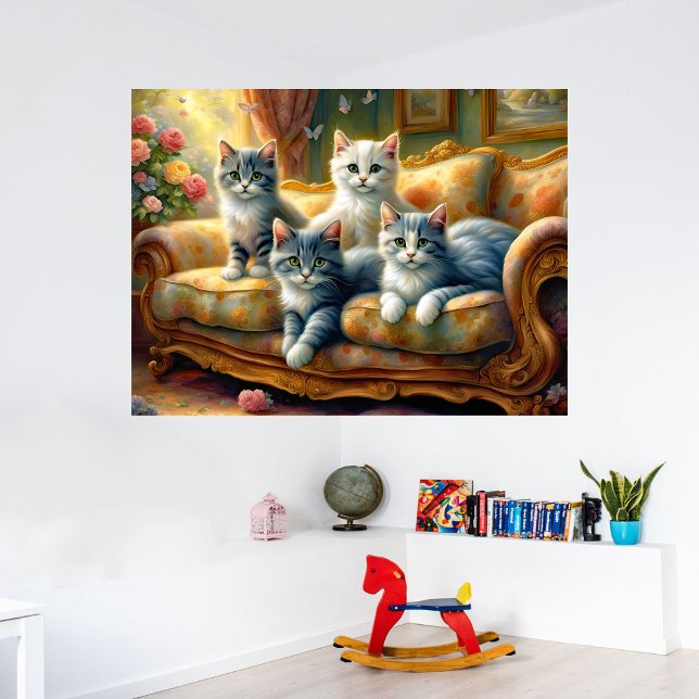 Cats on the sofa - cute scene in vintage look poster (Creator Uploaded)