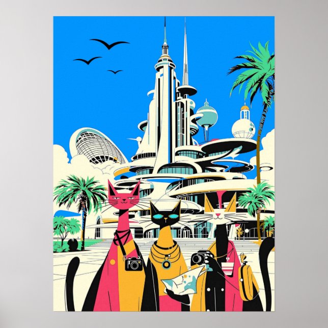 Cats on Vacation Visit the Future Poster (Front)