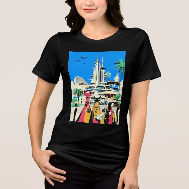 Cats on Vacation Visit the Future Tri-Blend Shirt (Front)