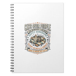 Cats Over People Cat Introvert Anti Social Vintage Notebook