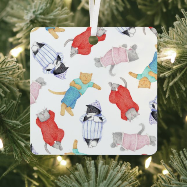 CATS PAJAMAS Metal Square Ornament (Insitu)