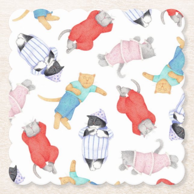CATS PAJAMAS Scalloped Square Paper Coasters (Front)