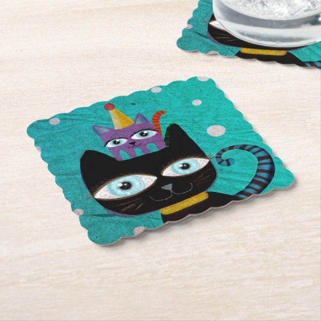 Cats party paper coaster (Angled)