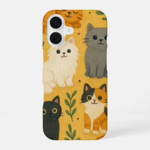 Cats Pattern Cute Feline All-Over Print Design iPhone 16 Case