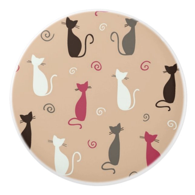 cats Pattern Pink Ceramic Knob (Front)