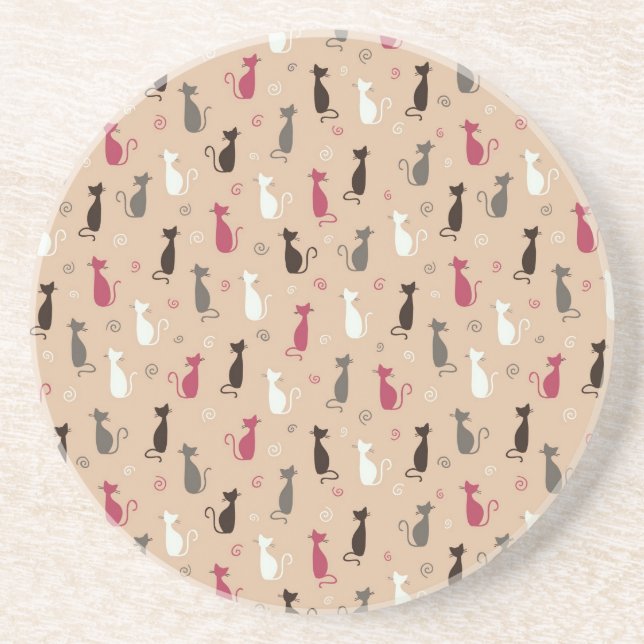 cats Pattern Pink Coaster (Front)