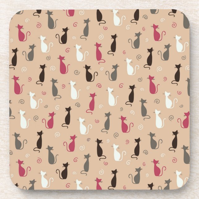 cats Pattern Pink Coaster (Front)