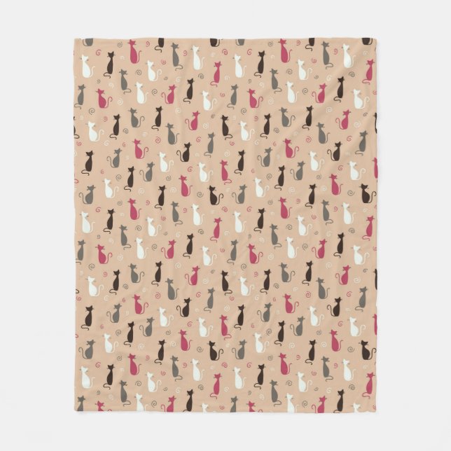 cats Pattern Pink Fleece Blanket (Front)