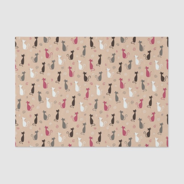 cats Pattern Pink Tissue Paper (Front)