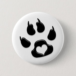 Cat's Paw Print Black 6 Cm Round Badge