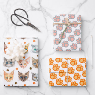Cats & Paws Wrapping Paper Set of 3