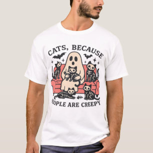 Cats People Are Creepy Skeleton Halloween Tee Over