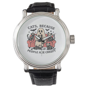 Cats People Are Creepy Skeleton Halloween Tee Over Watch