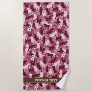 Cats Pink Camouflage Beach Towel