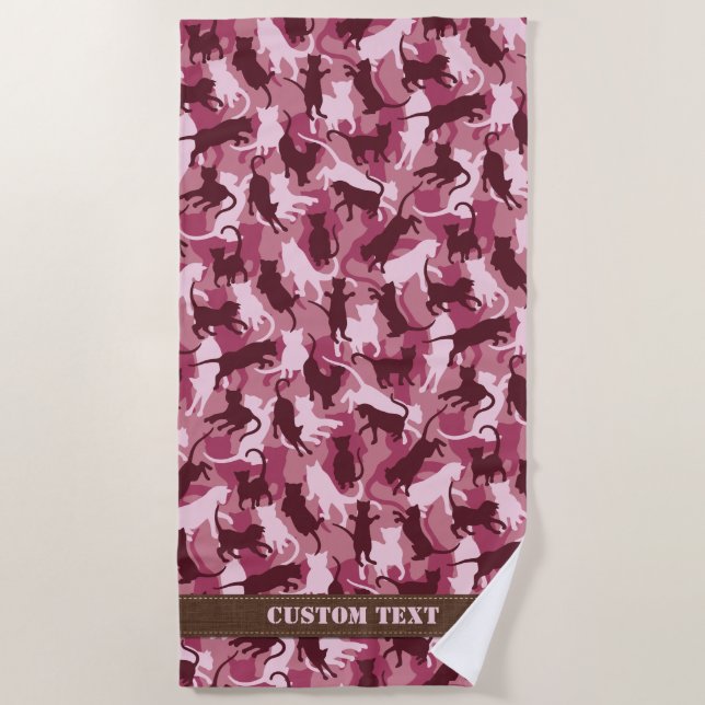 Cats Pink Camouflage Beach Towel (Front)