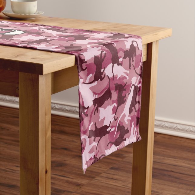 Cats Pink Camouflage Short Table Runner (In Situ)