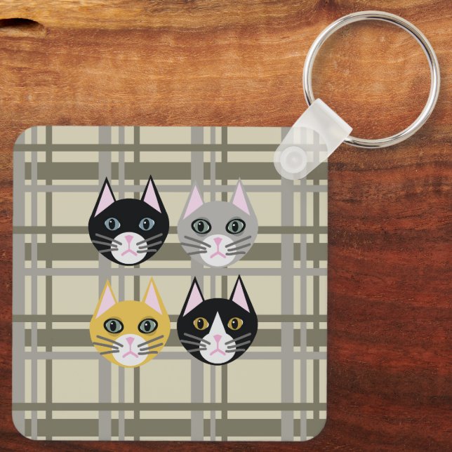 Cats plaid grey/cream key ring (Back)