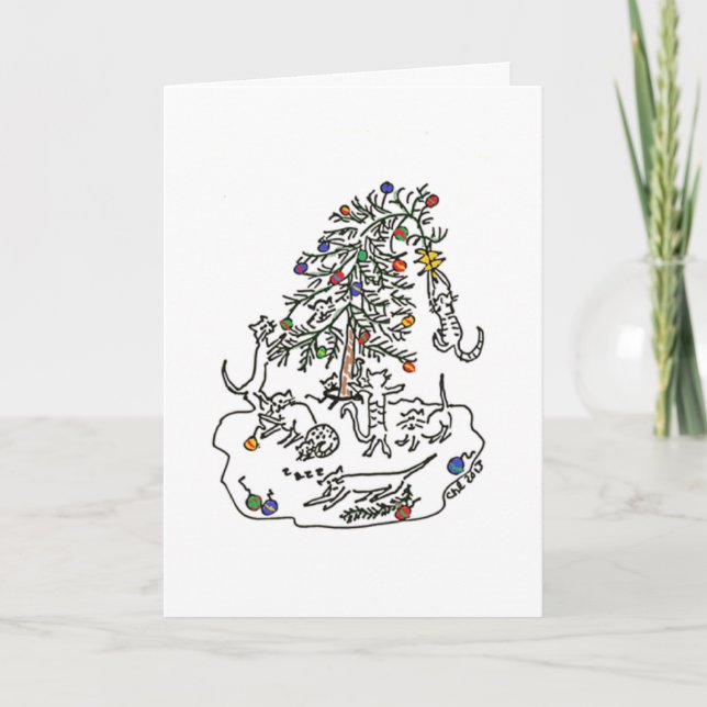 Cats Play in Christmas Tree Card (Front)