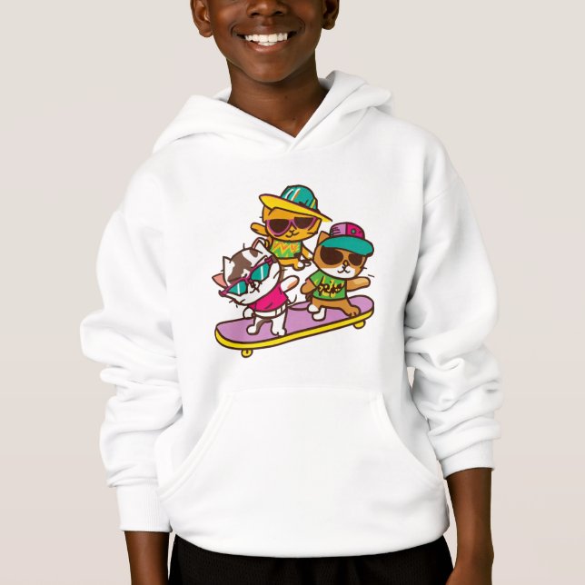 Cats Play Skateboard Wearing Glasses Hip Hop Hat   (Front)