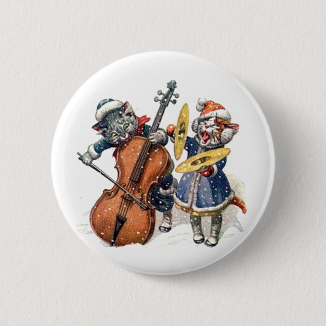 Cats Play the Cello and Cymbals in the Snow 6 Cm Round Badge (Front)