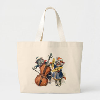 Cats Play the Cello and Cymbals in the Snow Large Tote Bag