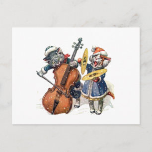 Cats Play the Cello and Cymbals in the Snow Postcard