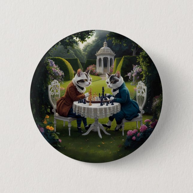 Cats playing Chess 6 Cm Round Badge (Front)