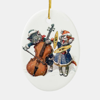 Cats Playing Christmas Music in the Snow Ceramic Tree Decoration