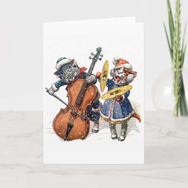 Cats Playing Christmas Music in the Snow Holiday Card (Front)