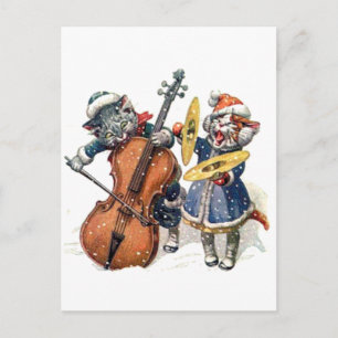 Cats Playing Christmas Music in the Snow Holiday Postcard