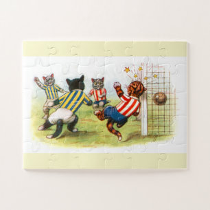 Cats playing football art jigsaw puzzle