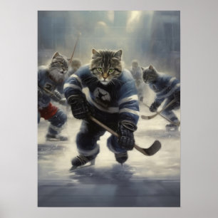 Cats Playing Hockey Poster