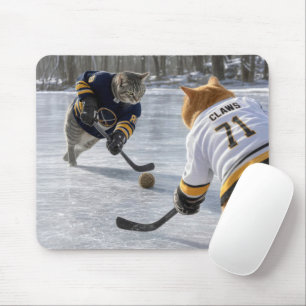 Cats Playing Ice Hockey with Ball of Yarn Mouse Mat