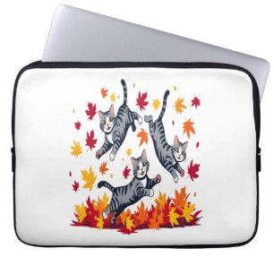 Cats Playing in Autumn Leaves Laptop Sleeve