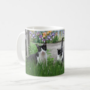  Cats Playing in Flower Garden  Coffee Mug
