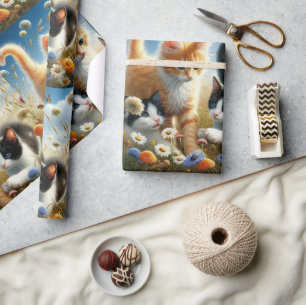 Cats Playing in Flowers Cat Lover Wrapping Paper
