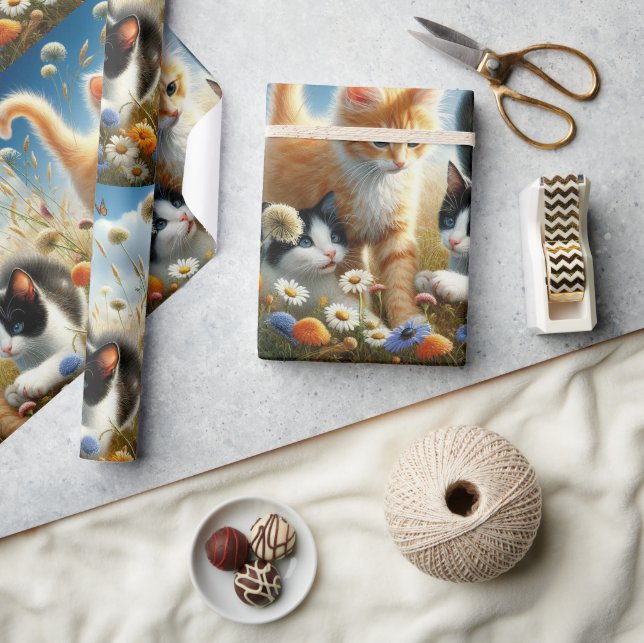 Cats Playing in Flowers  Cat Lover  Wrapping Paper (Crafts)