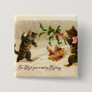 Cats playing in the snow Vintage Christmas 15 Cm Square Badge