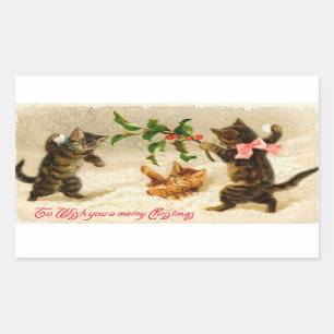 Cats playing in the snow Vintage Christmas Sticker