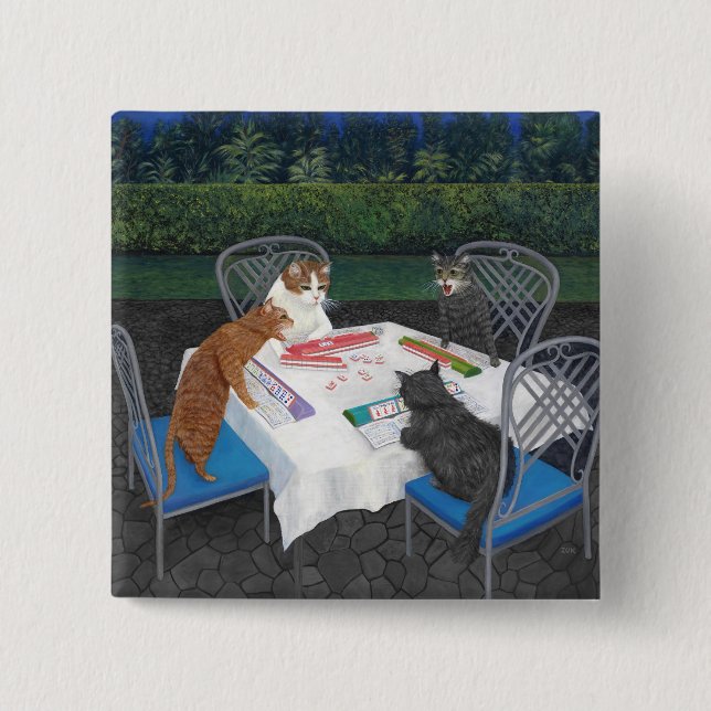Cats Playing Mahjong 15 Cm Square Badge (Front)