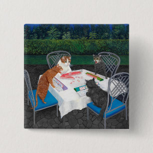 Cats Playing Mahjong 15 Cm Square Badge