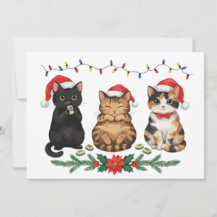 Cats Playing Mahjong Christmas Calico Black Tabby Invitation