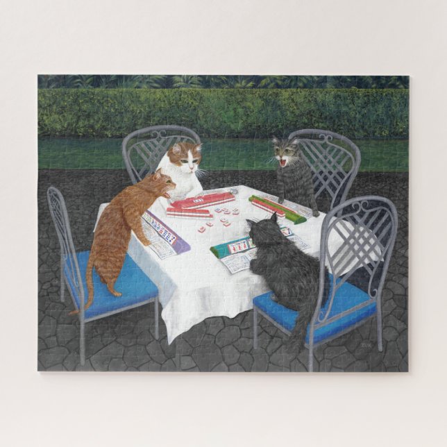 Cats Playing Mahjong Jigsaw Puzzle (Horizontal)