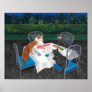 Cats Playing Mahjong Poster