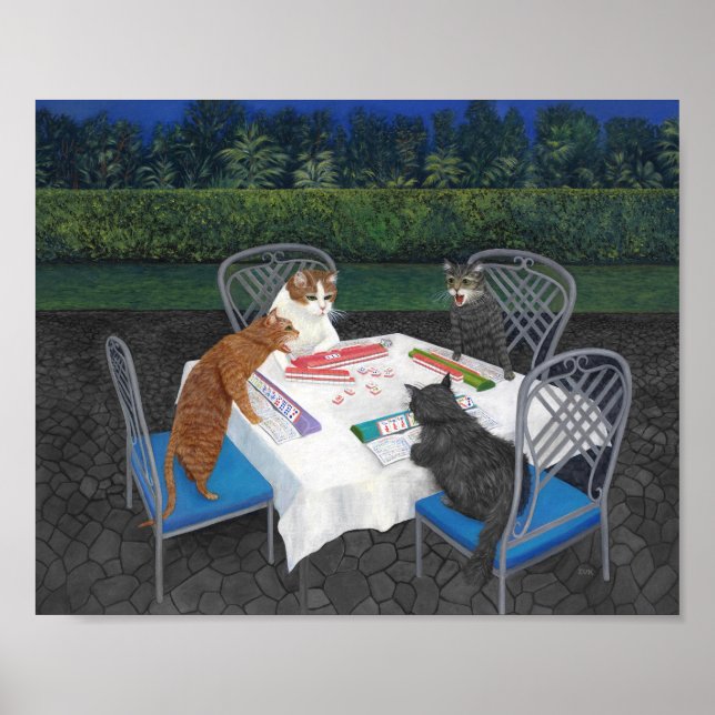 Cats Playing Mahjong Poster (Front)