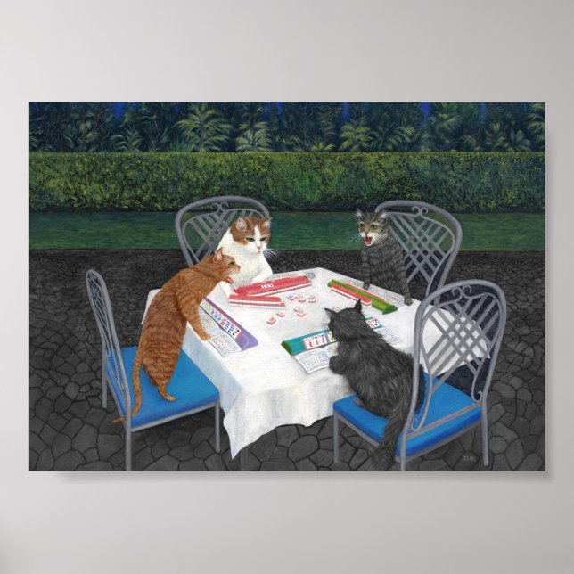 Cats Playing Mahjong Poster (Front)